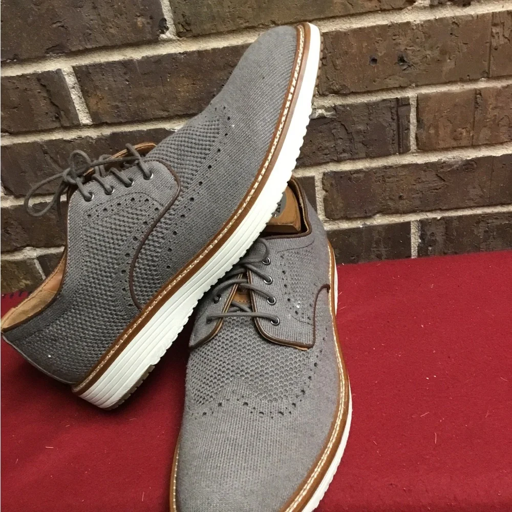 Johnston & Murphy Gray Knit Oxford with Brown Trim
